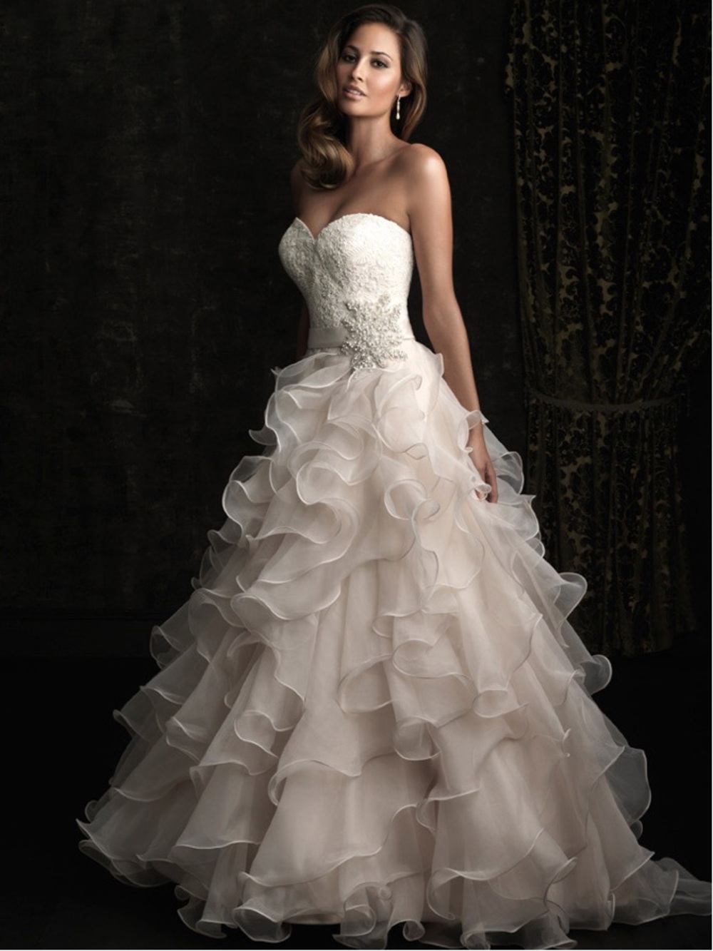 Beautiful New Allure Bridals Ruffled Organza & Swarovski Crystal Wedding Gown